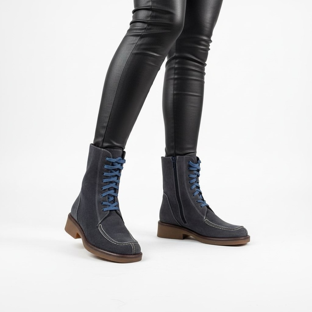 LA CANADIENNE BLUE SUEDE LACE UP ZIPPER BOOTS WOMAN 7